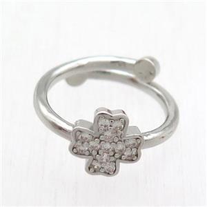 copper Ring paved zircon, resizable, cross, platinum plated, approx 8mm, 17mm dia