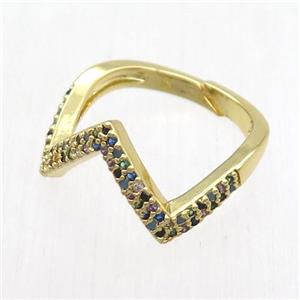 copper Ring paved zircon, resizable, gold plated, approx 12mm, 17mm dia