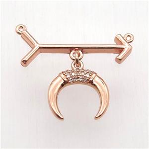 copper arrow pendant, crescent, rose gold, approx 14mm, 10-28mm