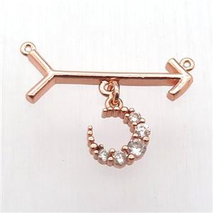 copper arrow pendant, crescent, rose gold, approx 10mm, 10-28mm