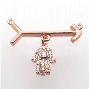 copper arrow pendant, hamsahand, rose gold, approx 10-12mm, 10-28mm