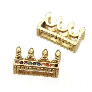 copper crown beads paved zircon, gold plated, approx 7-13mm, 2x10mm hole