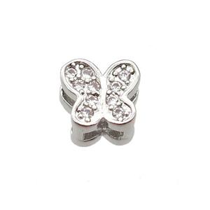 copper butterfly beads paved zircon, platinum plated, approx 8mm, 2x5mm hole