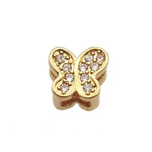 copper butterfly beads paved zircon, gold plated, approx 8mm, 2x5mm hole