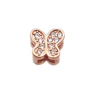 copper butterfly beads paved zircon, rose gold, approx 8mm, 2x5mm hole