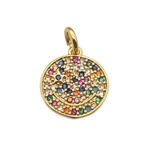 copper circle pendant paved zircon, gold plated, approx 11mm dia