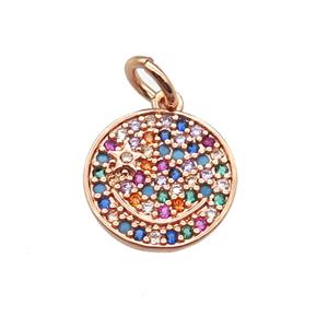 copper circle pendant paved zircon, rose gold, approx 11mm dia