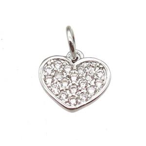 copper heart pendant paved zircon, platinum plated, approx 8mm dia