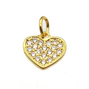 copper heart pendant paved zircon, gold plated, approx 8mm dia