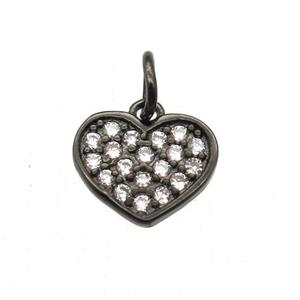copper heart pendant paved zircon, black plated, approx 8mm dia