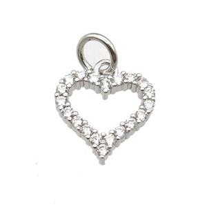 copper heart pendant paved zircon, platinum plated, approx 10mm dia