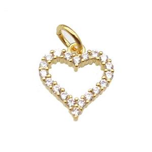 copper heart pendant paved zircon, gold plated, approx 10mm dia