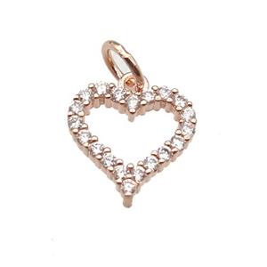 copper heart pendant paved zircon, rose gold, approx 10mm dia