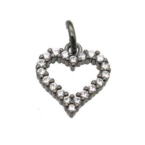 copper heart pendant paved zircon, black plated, approx 10mm dia