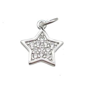 copper star pendant paved zircon, platinum plated, approx 10mm