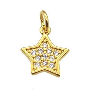 copper star pendant paved zircon, gold plated, approx 10mm