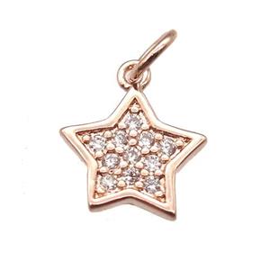 copper star pendant paved zircon, rose gold, approx 10mm