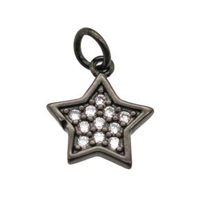 copper star pendant paved zircon, black plated, approx 10mm