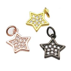 copper star pendant paved zircon, mixed color, approx 10mm