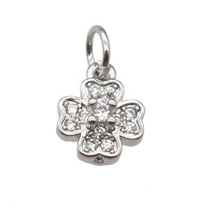 copper clover pendant paved zircon, platinum plated, approx 8mm