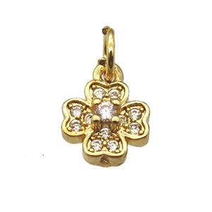 copper clover pendant paved zircon, gold plated, approx 8mm