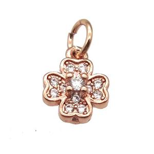 copper clover pendant paved zircon, rose gold, approx 8mm