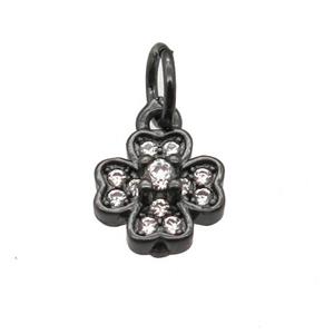 copper clover pendant paved zircon, black plated, approx 8mm