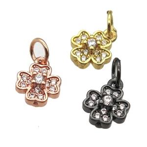 copper clover pendant paved zircon, mixed color, approx 8mm