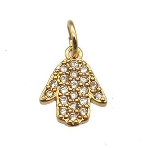 copper hamsahand pendant paved zircon, gold plated, approx 8mm