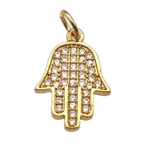copper hamsahand pendant paved zircon, gold plated, approx 10-14mm