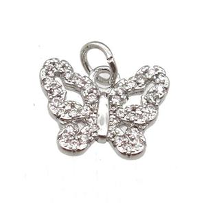 copper butterfly pendant paved zircon, platinum plated, approx 10-12mm