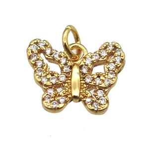 copper butterfly pendant paved zircon, gold plated, approx 10-12mm