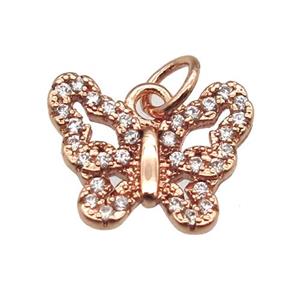copper butterfly pendant paved zircon, rose gold, approx 10-12mm