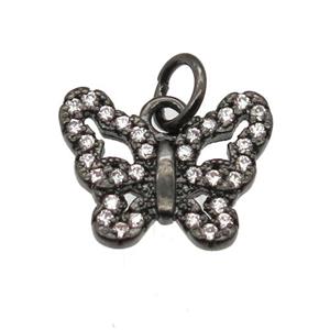 copper butterfly pendant paved zircon, black plated, approx 10-12mm