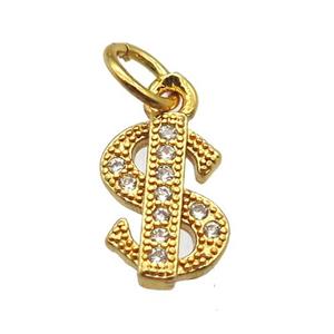copper dollar-sign pendant paved zircon, gold plated, approx 6-10mm