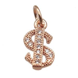 copper dollar-sign pendant paved zircon, rose gold, approx 6-10mm