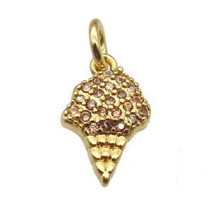 copper IceCream pendant paved zircon, gold plated, approx 8-10mm