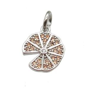 copper pizza pendant paved zircon, platinum plated, approx 10mm dia