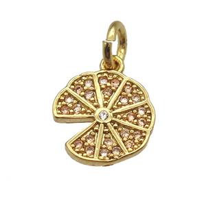 copper pizza pendant paved zircon, gold plated, approx 10mm dia