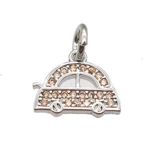 copper car pendant paved zircon, platinum plated, approx 7-10mm