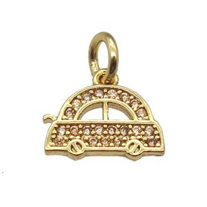 copper car pendant paved zircon, gold plated, approx 7-10mm