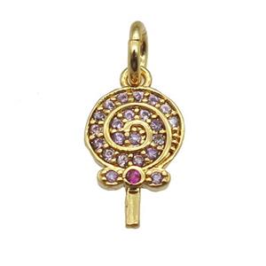 copper Lollipop pendant paved zircon, gold plated, approx 7-11mm