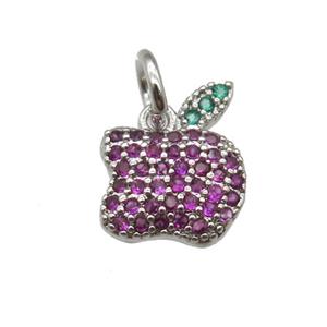 copper apple pendant paved zircon, platinum plated, approx 9mm