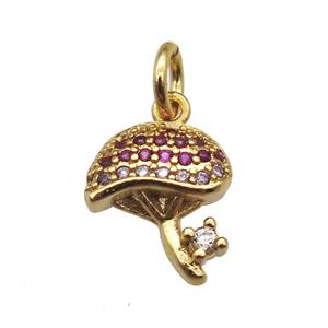copper Mushrooms pendant paved zircon, gold plated, approx 10mm
