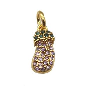 copper Eggplant pendant paved zircon, gold plated, approx 6-10mm