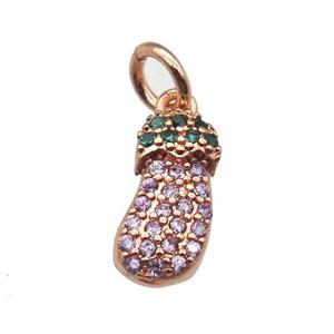 copper Eggplant pendant paved zircon, rose gold, approx 6-10mm