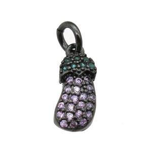 copper Eggplant pendant paved zircon, black plated, approx 6-10mm