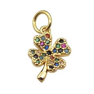 copper clover pendant paved zircon, gold plated, approx 9-11mm