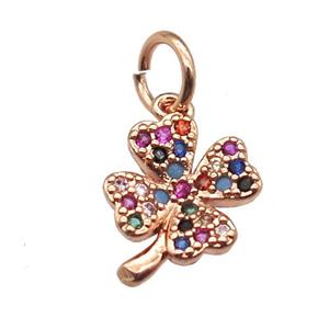 copper clover pendant paved zircon, rose gold, approx 9-11mm
