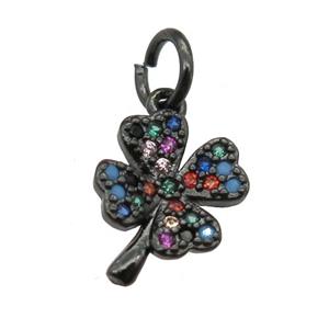 copper clover pendant paved zircon, black plated, approx 9-11mm